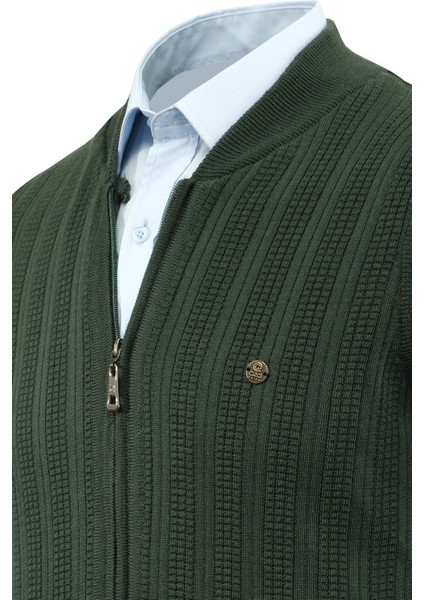 Erkek Fermuarlı Triko Yelek Çelik Örgü Desenli Cepli Klasik Kalıp - 5209J modelleri