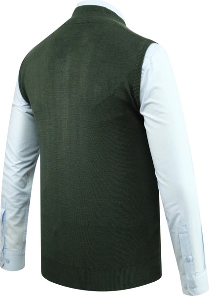 Erkek Fermuarlı Triko Yelek Çelik Örgü Desenli Cepli Klasik Kalıp - 5209J fırsatları