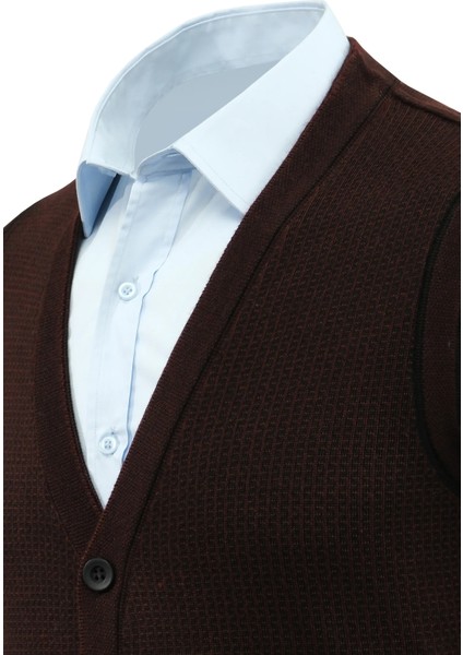 Erkek Düğmeli Yelek Cepli Desenli Çelik Örgü Klasik Kalıp - 5208L modelleri