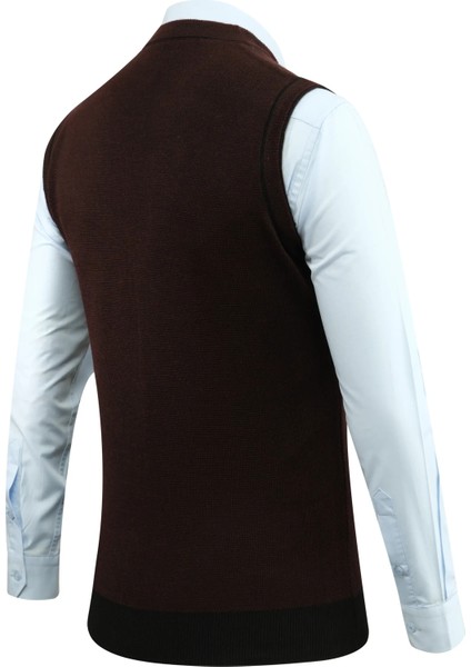 Erkek Düğmeli Yelek Cepli Desenli Çelik Örgü Klasik Kalıp - 5208L fırsatları