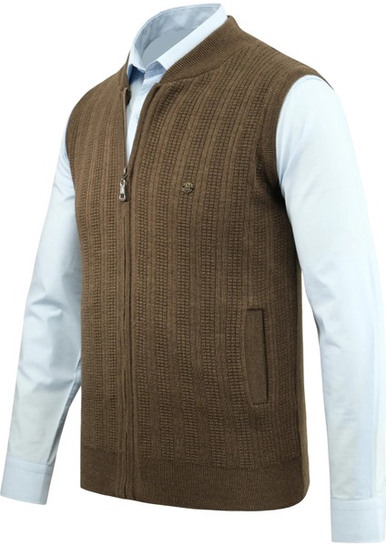 Erkek Fermuarlı Triko Yelek Çelik Örgü Desenli Cepli Klasik Kalıp - 5209J fiyatları