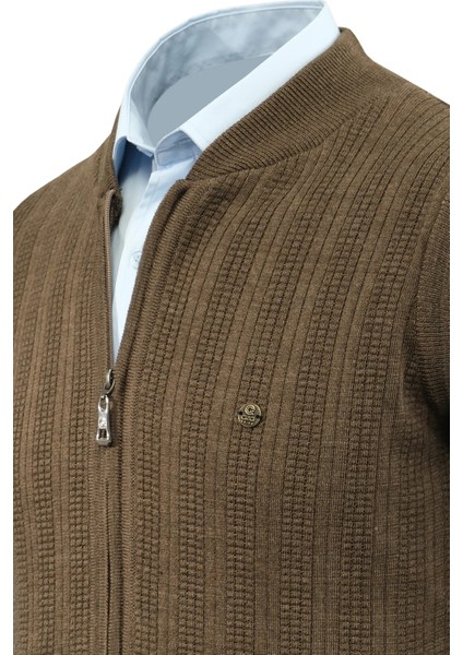 Erkek Fermuarlı Triko Yelek Çelik Örgü Desenli Cepli Klasik Kalıp - 5209J modelleri