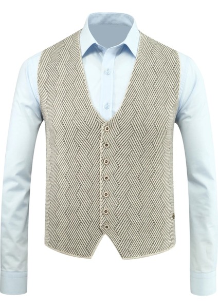 Erkek Düğmeli Yelek Cepsiz Desenli Çelik Örgü Klasik Kalıp - 5211LS