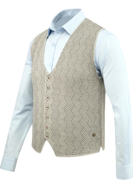 Erkek Düğmeli Yelek Cepsiz Desenli Çelik Örgü Klasik Kalıp - 5211LS modelleri
