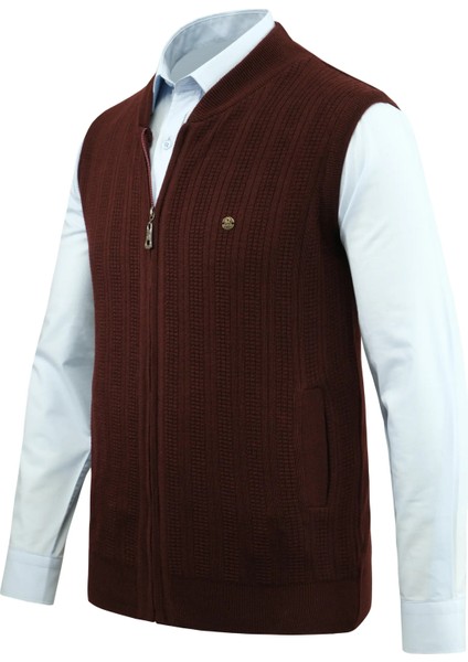 Erkek Fermuarlı Triko Yelek Çelik Örgü Desenli Cepli Klasik Kalıp - 5209J fiyatları