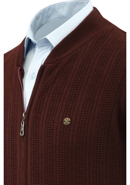 Erkek Fermuarlı Triko Yelek Çelik Örgü Desenli Cepli Klasik Kalıp - 5209J modelleri