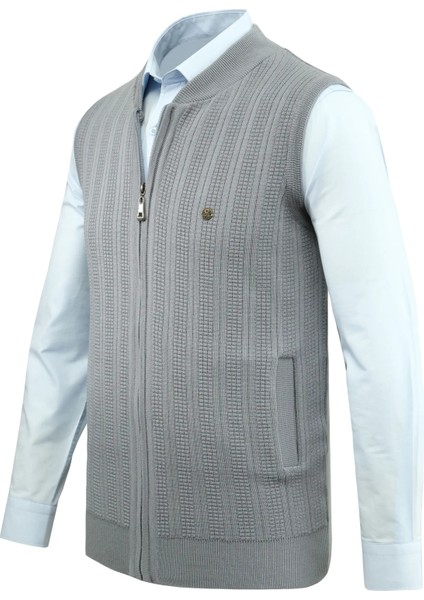 Erkek Fermuarlı Triko Yelek Çelik Örgü Desenli Cepli Klasik Kalıp - 5209J fiyatları