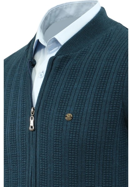 Erkek Fermuarlı Triko Yelek Çelik Örgü Desenli Cepli Klasik Kalıp - 5209J modelleri