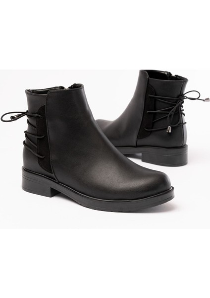 165-209 Siyah Arka Bağcık Aksesuarlı Fermuarlı Günlük Kadın Bot modelleri