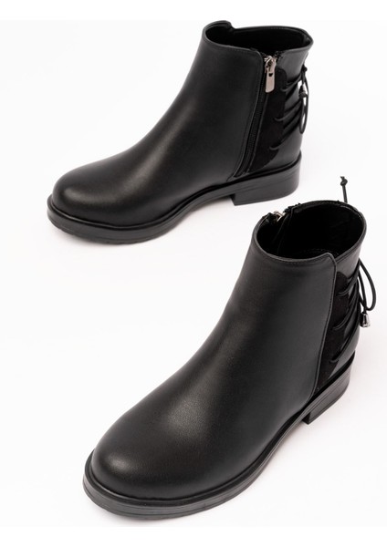 165-209 Siyah Arka Bağcık Aksesuarlı Fermuarlı Günlük Kadın Bot indirimleri