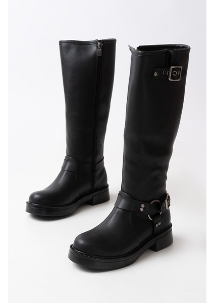 02-312 Siyah Toka Aksesuarlı Fermuarlı Günlük Kadın Çizme fırsatları