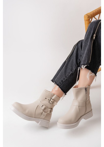 02-2013 Bej Toka Aksesuarlı Fermuarlı Günlük Kadın Bot fiyatları