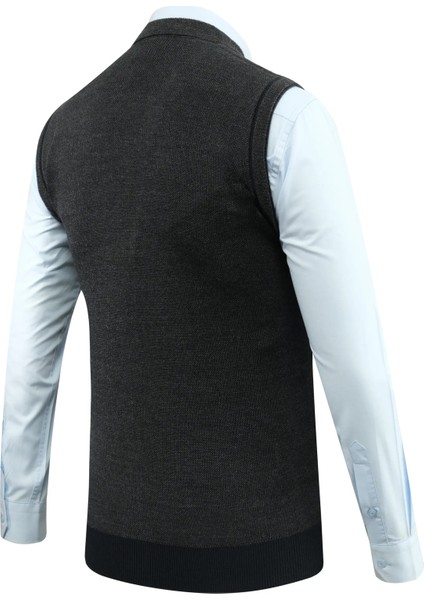 Erkek Düğmeli Yelek Cepli Desenli Çelik Örgü Klasik Kalıp - 5208L fırsatları