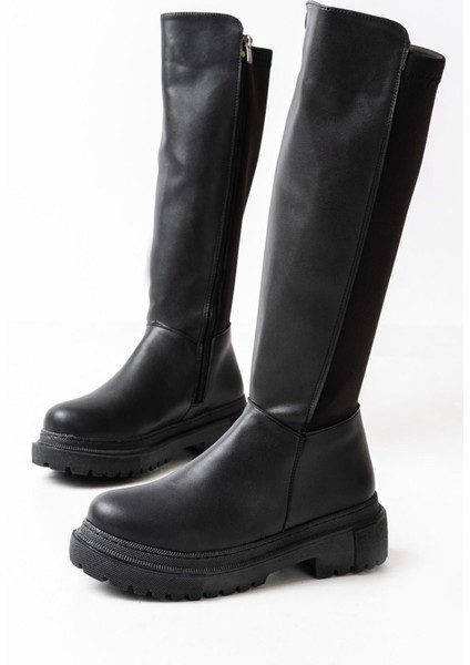 812-305 Siyah Arkası Streç Fermuarlı Günlük Kadın Çizme indirimleri