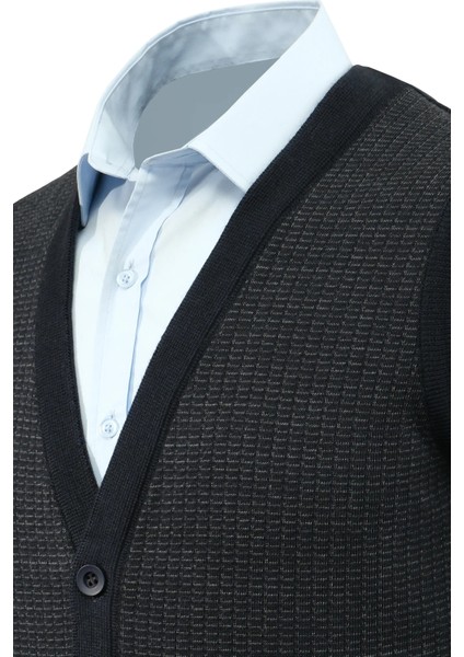 Erkek Düğmeli Yelek Cepli Desenli Çelik Örgü Klasik Kalıp - 5205L modelleri