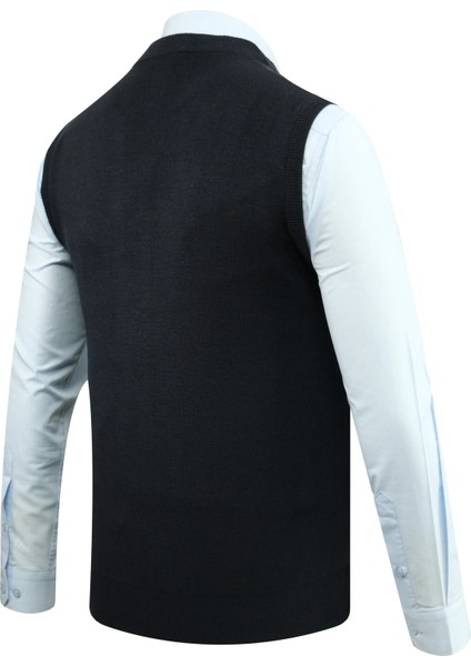 Erkek Düğmeli Yelek Cepli Desenli Çelik Örgü Klasik Kalıp - 5205L fırsatları