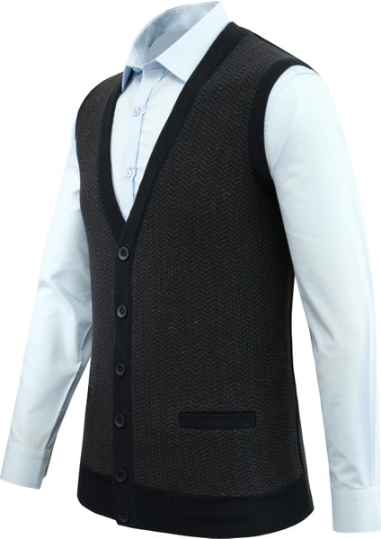 Erkek Düğmeli Yelek Cepli Desenli Çelik Örgü Klasik Kalıp - 5212L fiyatları