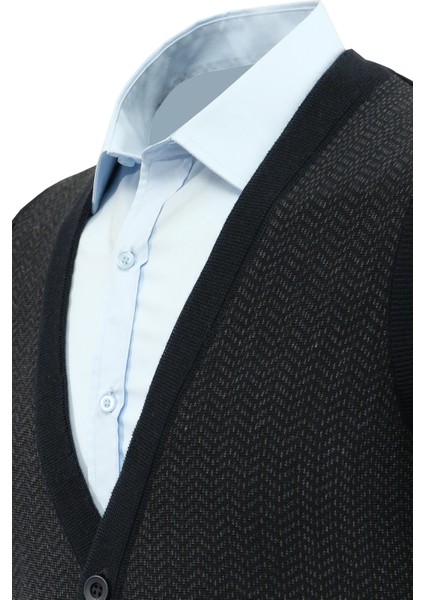 Erkek Düğmeli Yelek Cepli Desenli Çelik Örgü Klasik Kalıp - 5212L modelleri