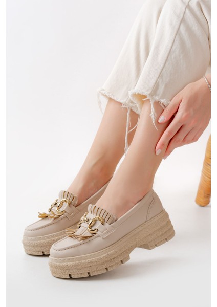 749-750 Bej Tokalı Günlük Yüksek Tabanlı Loafer Ayakkabı modelleri