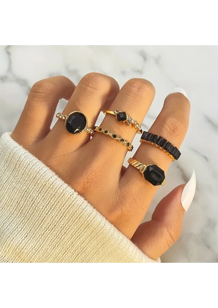 10 Adet Ayarlanabilir Eklem Yüzük Seti Gold Yüzük Kadın Çoklu Incili Yüzük SETI-103