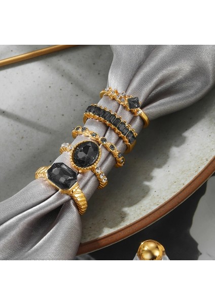 10 Adet Ayarlanabilir Eklem Yüzük Seti Gold Yüzük Kadın Çoklu Incili Yüzük SETI-103