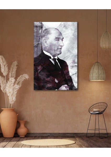 Atatürk Portre Cam Tablo Modern Ev Ofis Salon Hediyelik Büyük Tablo Duvar Dekoru