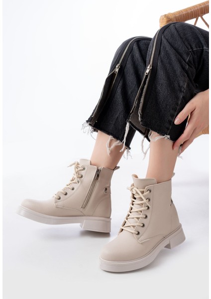 02-2003 Bej Galata Bağcıklı Fermuarlı Günlük Kadın Bot fiyatları