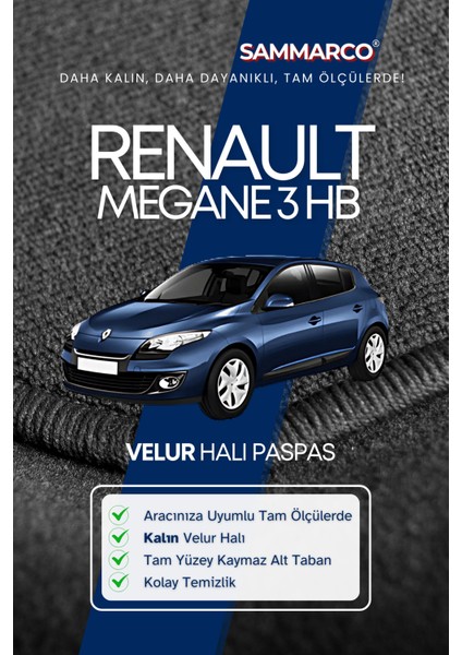 Renault Megane 3 Hatchback 2008-2016 Halı Paspas Velur Paspas Kumaş Paspas Oto Paspas fiyatları