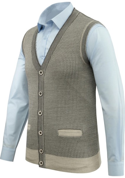 Erkek Düğmeli Yelek Cepli Desenli Çelik Örgü Klasik Kalıp - 5208L fiyatları