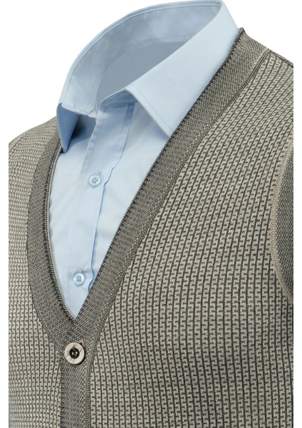 Erkek Düğmeli Yelek Cepli Desenli Çelik Örgü Klasik Kalıp - 5208L modelleri