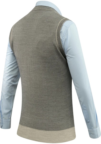 Erkek Düğmeli Yelek Cepli Desenli Çelik Örgü Klasik Kalıp - 5208L fırsatları