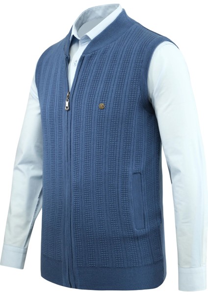 Erkek Fermuarlı Triko Yelek Çelik Örgü Desenli Cepli Klasik Kalıp - 5209J fiyatları