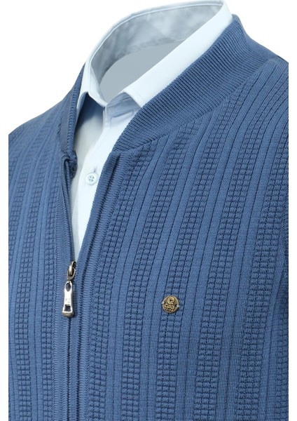 Erkek Fermuarlı Triko Yelek Çelik Örgü Desenli Cepli Klasik Kalıp - 5209J modelleri