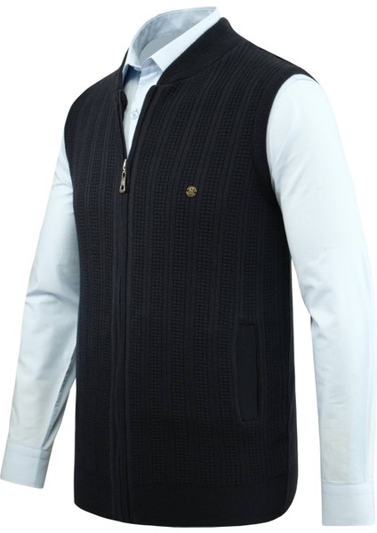 Erkek Fermuarlı Triko Yelek Çelik Örgü Desenli Cepli Klasik Kalıp - 5209J fiyatları