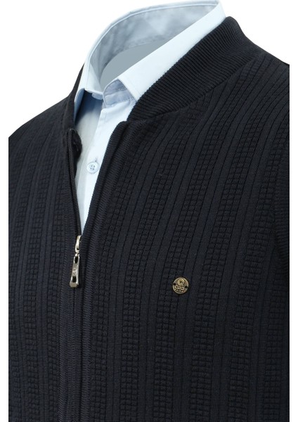 Erkek Fermuarlı Triko Yelek Çelik Örgü Desenli Cepli Klasik Kalıp - 5209J modelleri