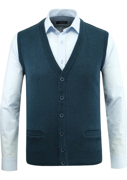 Erkek Düğmeli Yelek Triko Cepli Çelik Örgü Klasik Kalıp - 5200L