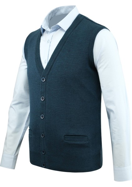 Erkek Düğmeli Yelek Triko Cepli Çelik Örgü Klasik Kalıp - 5200L fiyatları