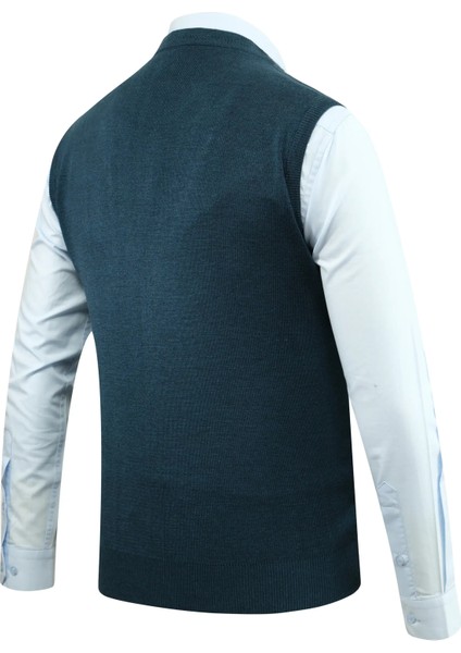 Erkek Düğmeli Yelek Triko Cepli Çelik Örgü Klasik Kalıp - 5200L fırsatları