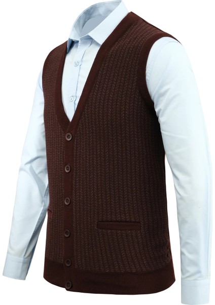 Erkek Düğmeli Yelek Cepli Desenli Çelik Örgü Klasik Kalıp - 5212L fiyatları