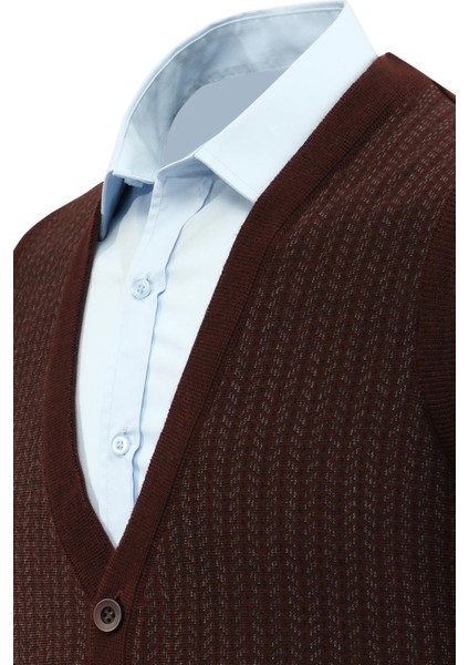 Erkek Düğmeli Yelek Cepli Desenli Çelik Örgü Klasik Kalıp - 5212L modelleri