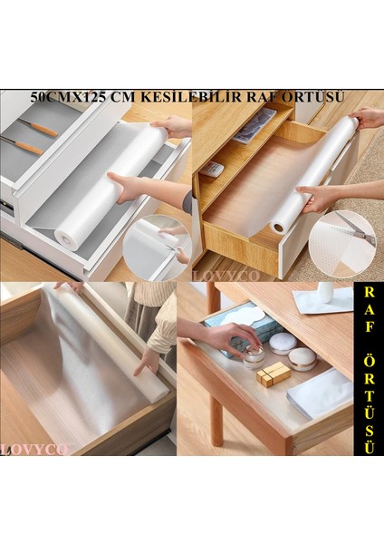 Mutfak Kaydırmaz Şeffaf Raflık Kaymaz Dolap Içi Çekmece Örtüsü Pvc 50X125 cm Koruyucu Eva Kalın
