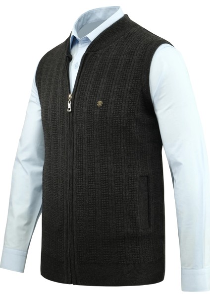 Erkek Fermuarlı Triko Yelek Çelik Örgü Desenli Cepli Klasik Kalıp - 5209J fiyatları