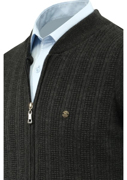 Erkek Fermuarlı Triko Yelek Çelik Örgü Desenli Cepli Klasik Kalıp - 5209J modelleri