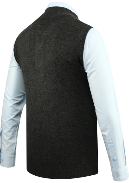 Erkek Fermuarlı Triko Yelek Çelik Örgü Desenli Cepli Klasik Kalıp - 5209J fırsatları