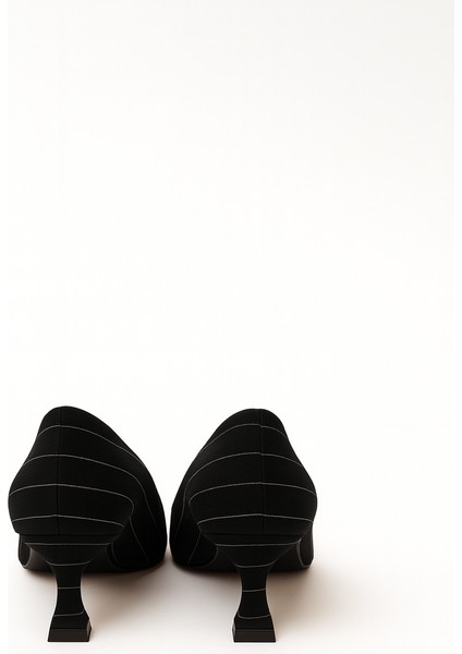 Çizgili Kumaş Kadeh Topuklu Siyah Stiletto Ayakkabı