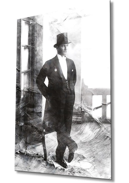 Atatürk Portre Cam Tablo Modern Ev Ofis Salon Hediyelik Büyük Tablo Duvar Dekoru