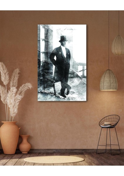 Atatürk Portre Cam Tablo Modern Ev Ofis Salon Hediyelik Büyük Tablo Duvar Dekoru