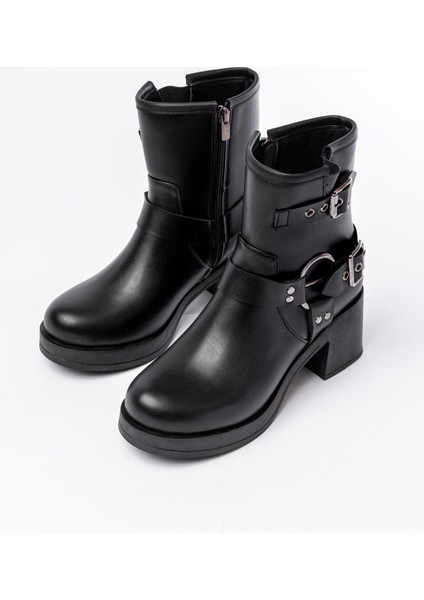 5109-3028 Siyah Toka Aksesuarlı Fermuarlı Topuklu Günlük Kadın Bot fırsatları