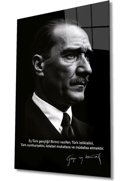Atatürk Portre Cam Tablo Modern Ev Ofis Salon Hediyelik Büyük Tablo Duvar Dekoru