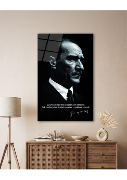 Atatürk Portre Cam Tablo Modern Ev Ofis Salon Hediyelik Büyük Tablo Duvar Dekoru fiyatları